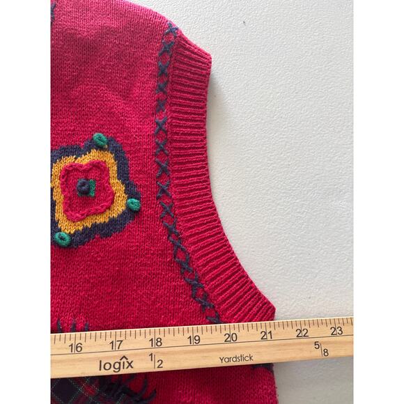 Jantzen Classics Ugly Sweater Vest Women Size Large Red Hearts Christmas Holiday - Picture 5 of 9